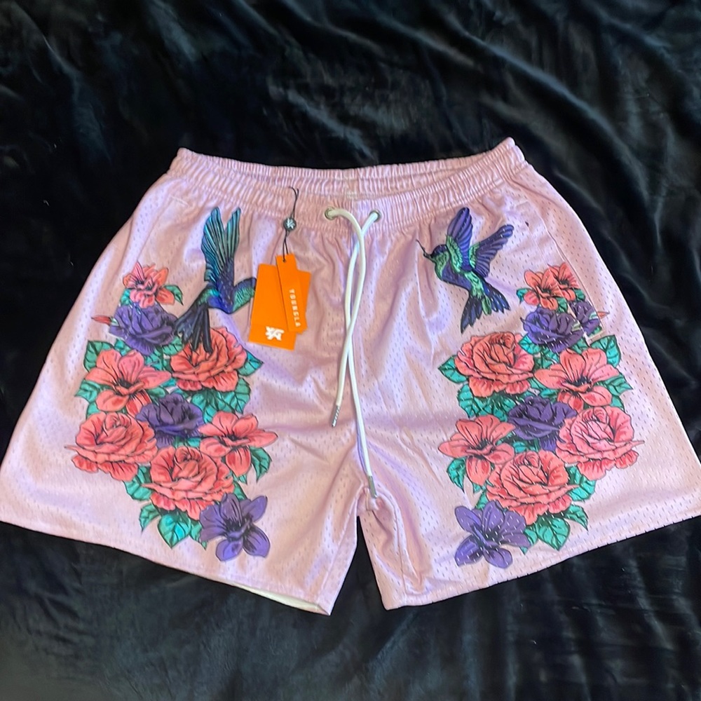 Men's Lavender Floral Athletic Shorts with Drawstring